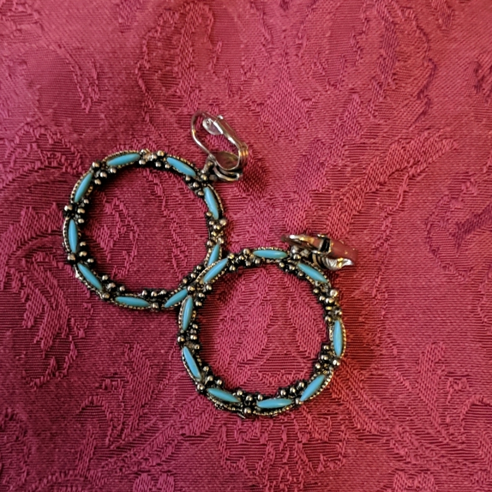 TurquoisE & Silver Clip-on Earrings
